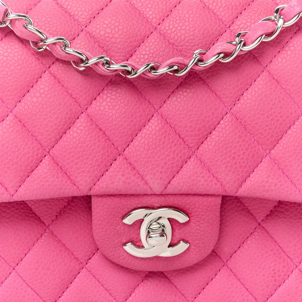 Caviar Quilted Medium Double Flap Pink