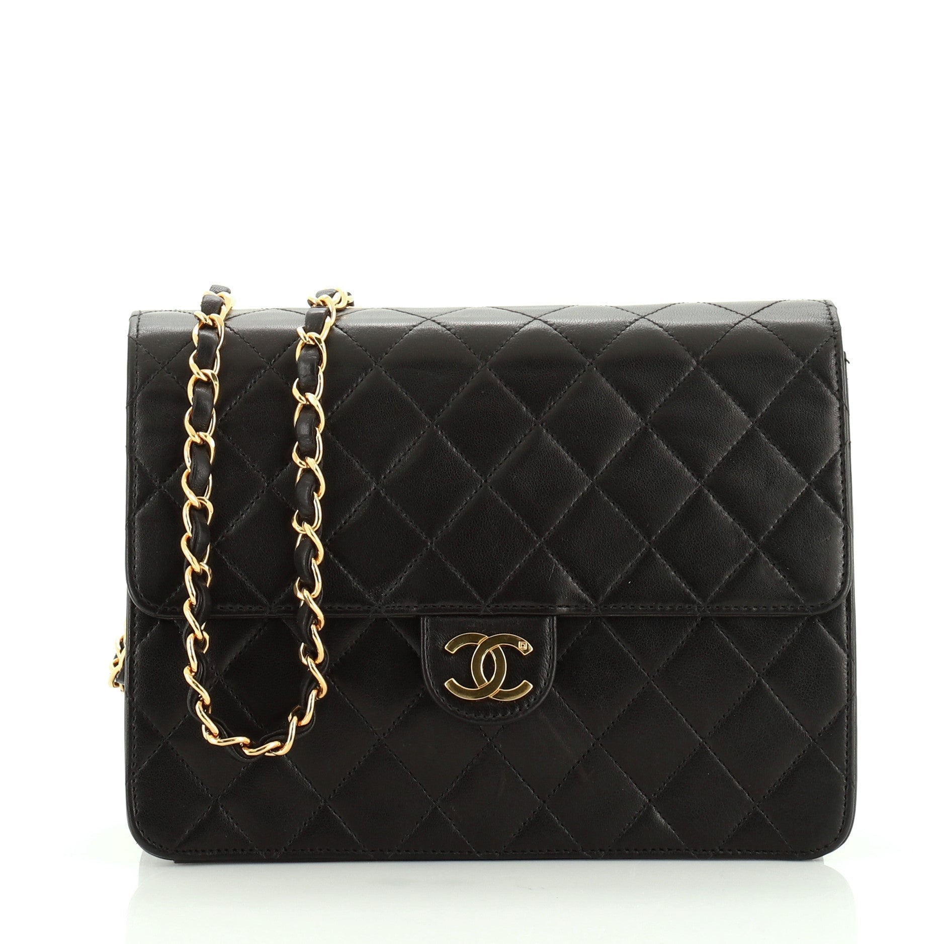 Vintage Clutch with Chain Quilted Leather Small