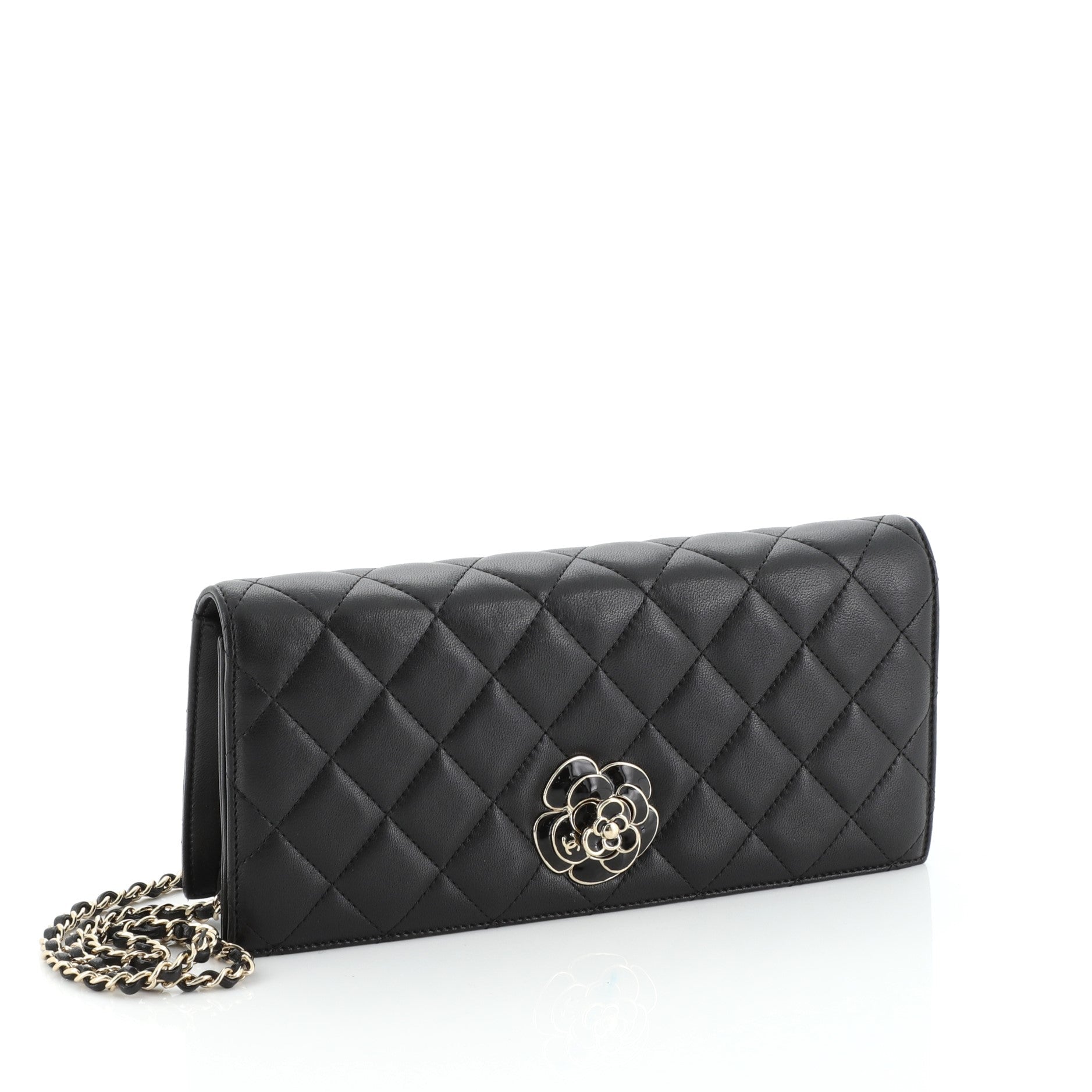 Camellia Chain Flap Clutch Quilted Lambskin