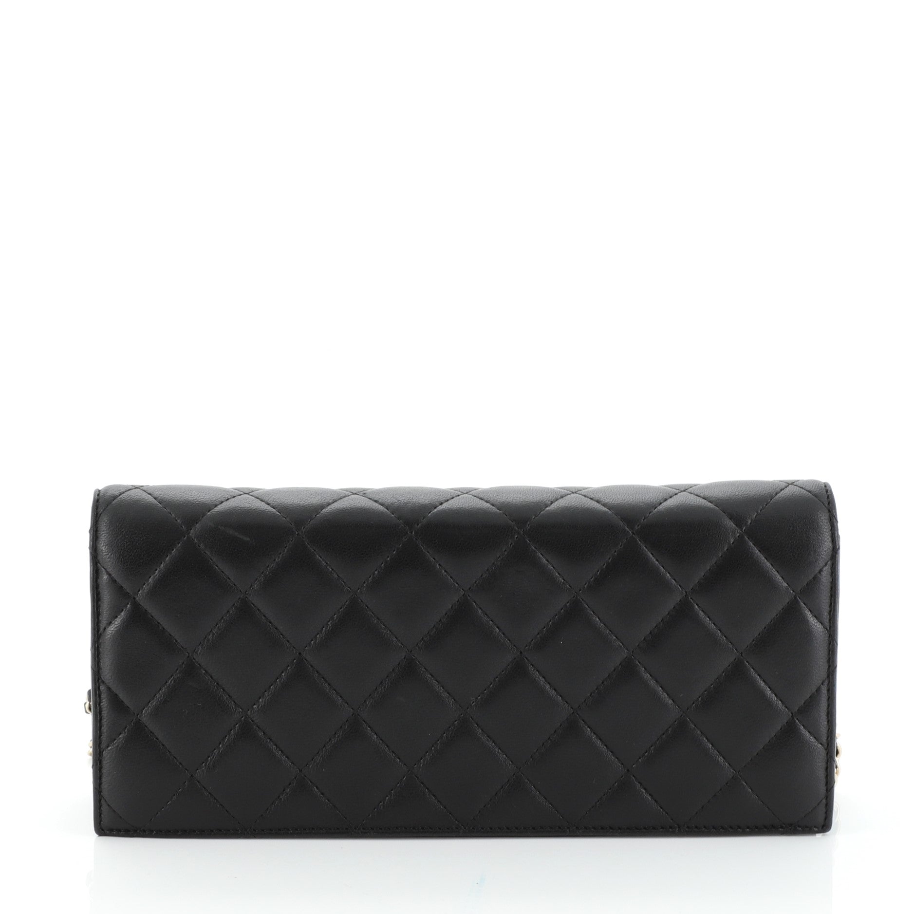Camellia Chain Flap Clutch Quilted Lambskin