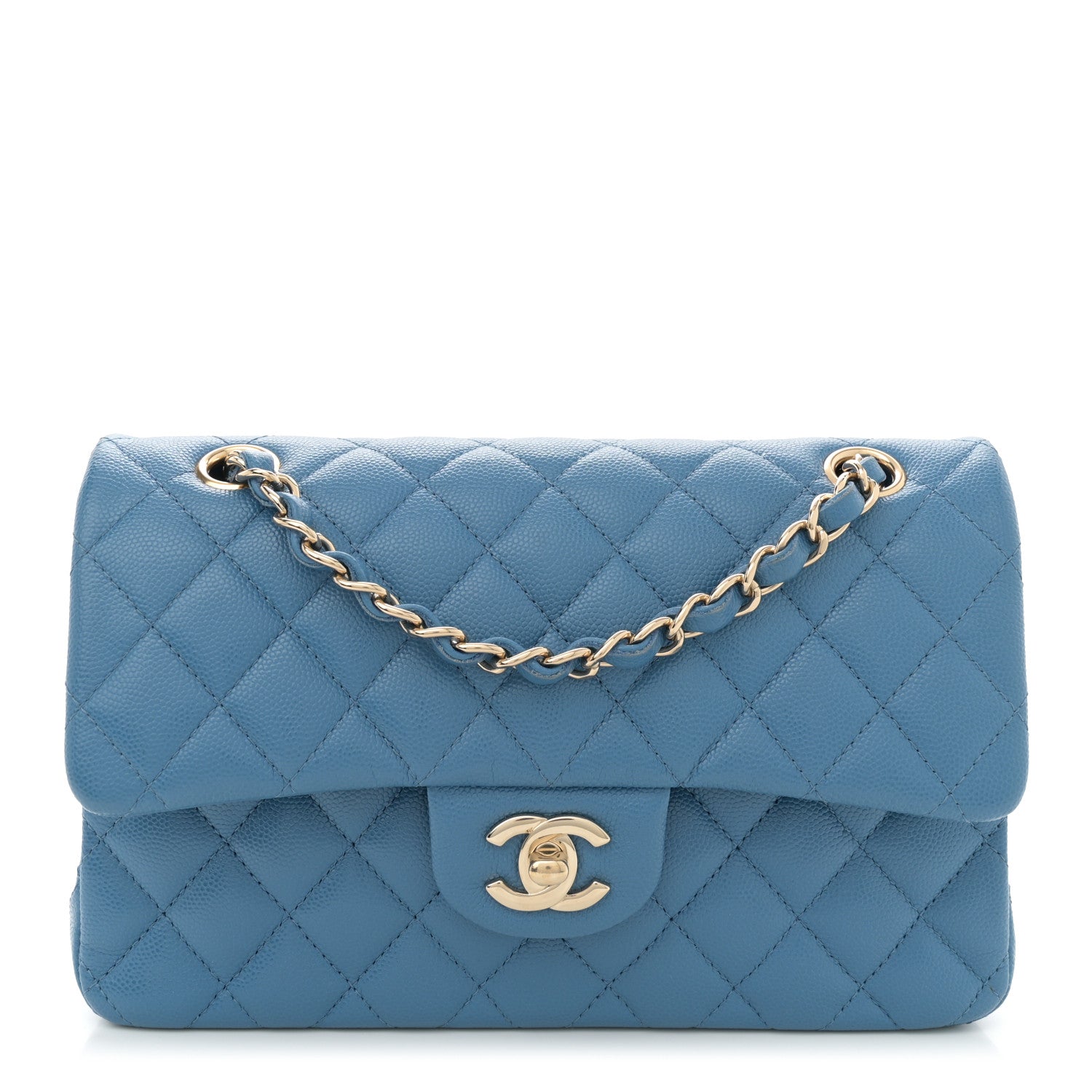 Caviar Quilted Small Double Flap Blue