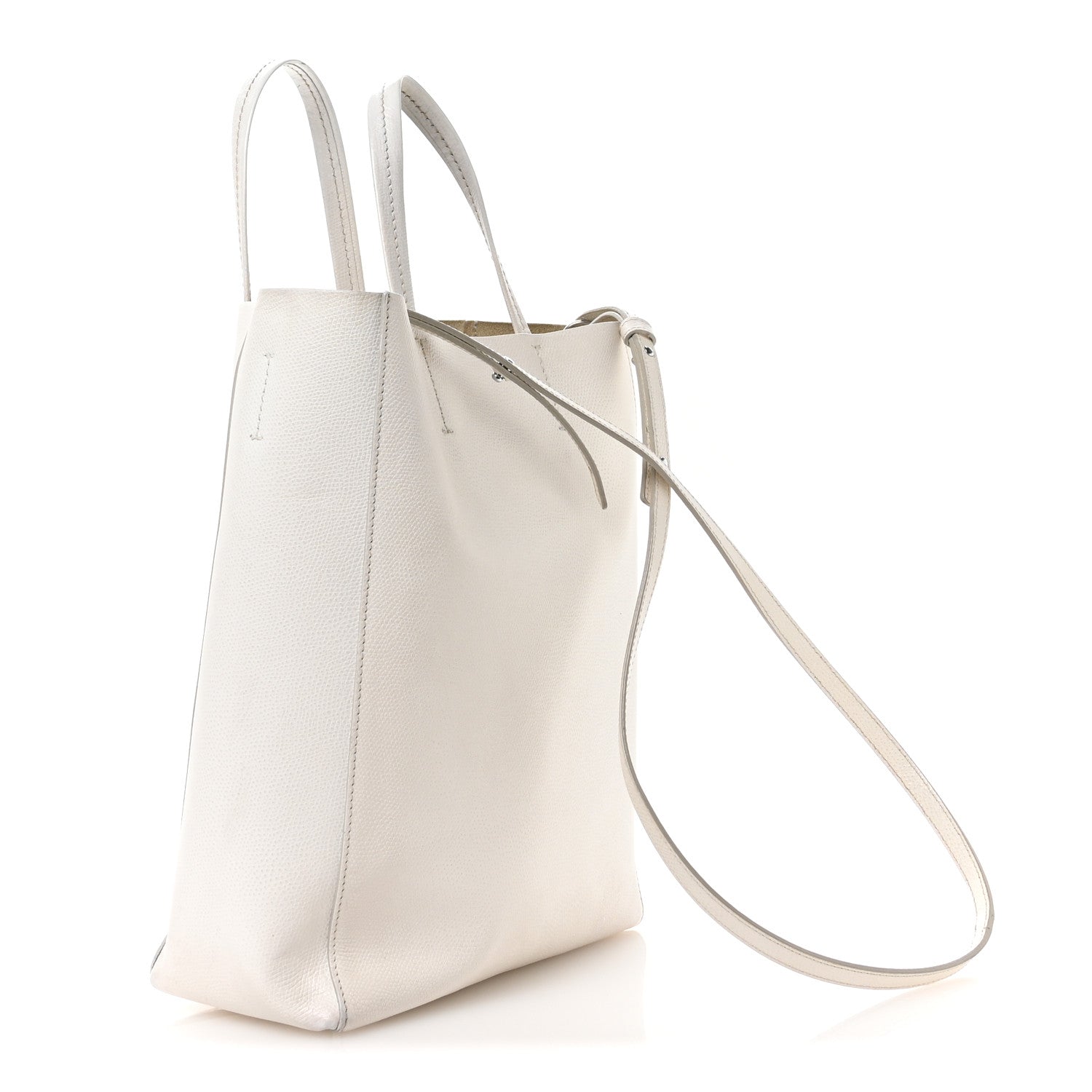 Grained Calfskin Small Vertical Cabas Cream