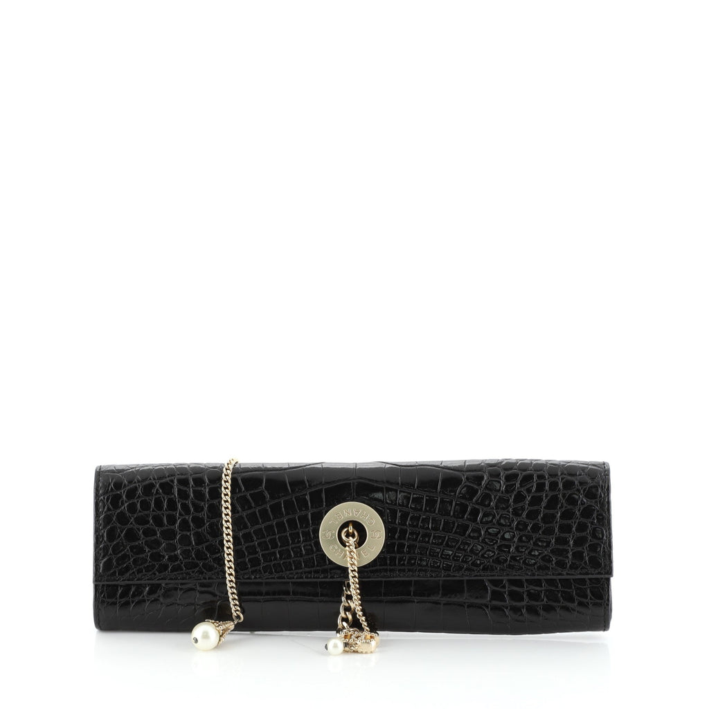 Vintage Pearl Chain Flap Clutch Crocodile Long
