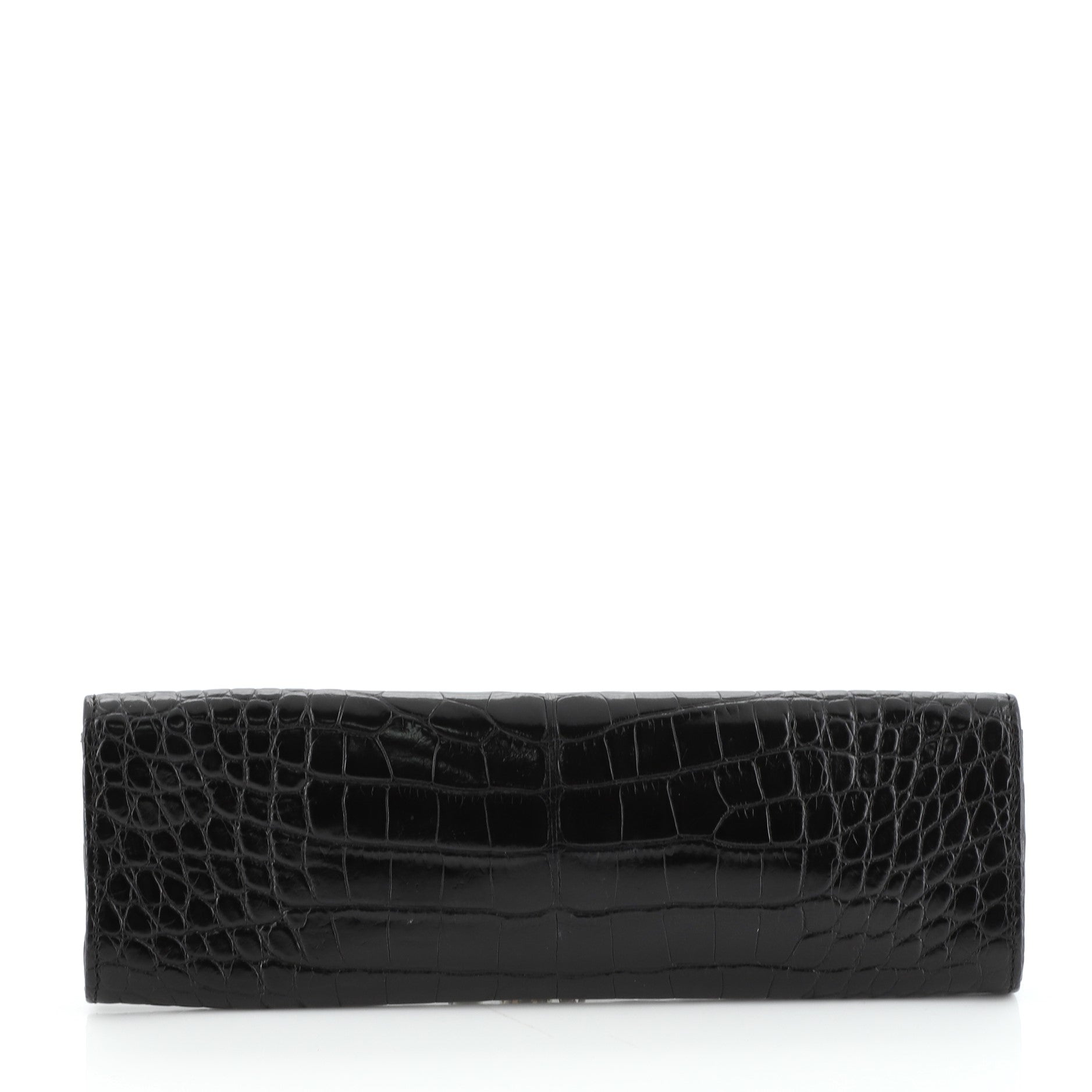 Vintage Pearl Chain Flap Clutch Crocodile Long