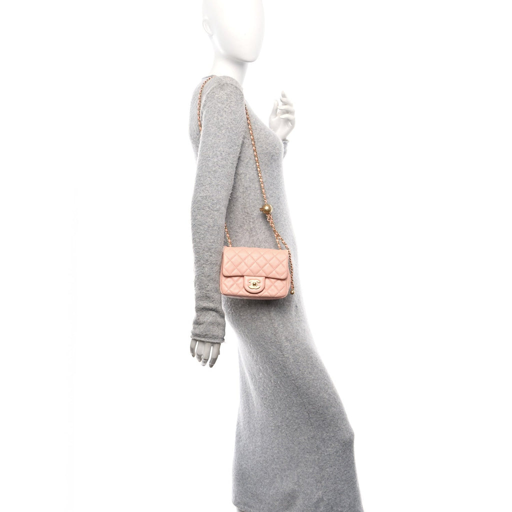 Lambskin Quilted Mini Pearl Crush Flap Light Orange