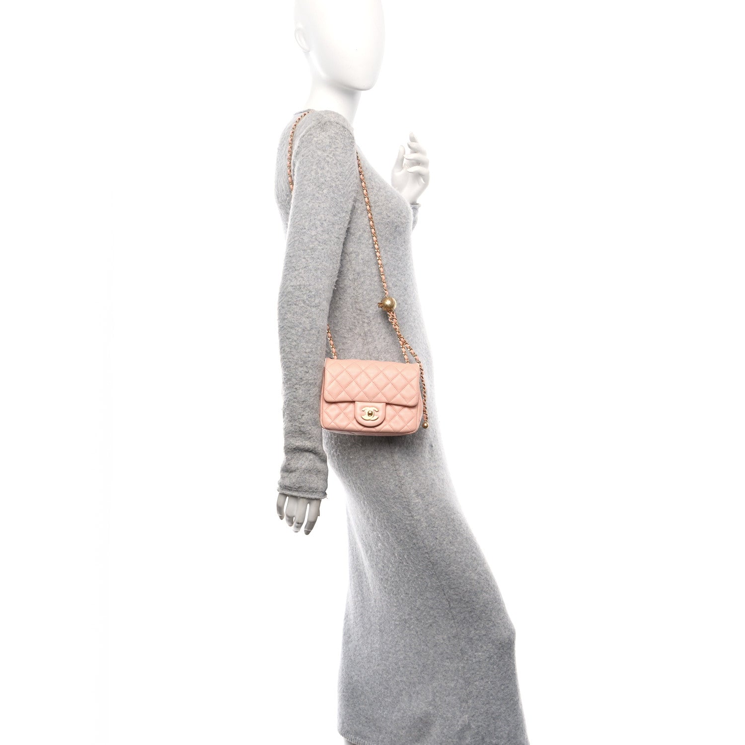 Lambskin Quilted Mini Pearl Crush Flap Light Orange