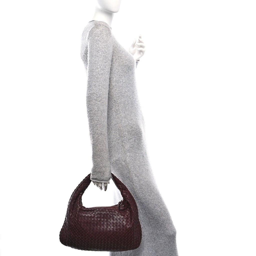 Nappa Intrecciato Medium Veneta Hobo Dark Red