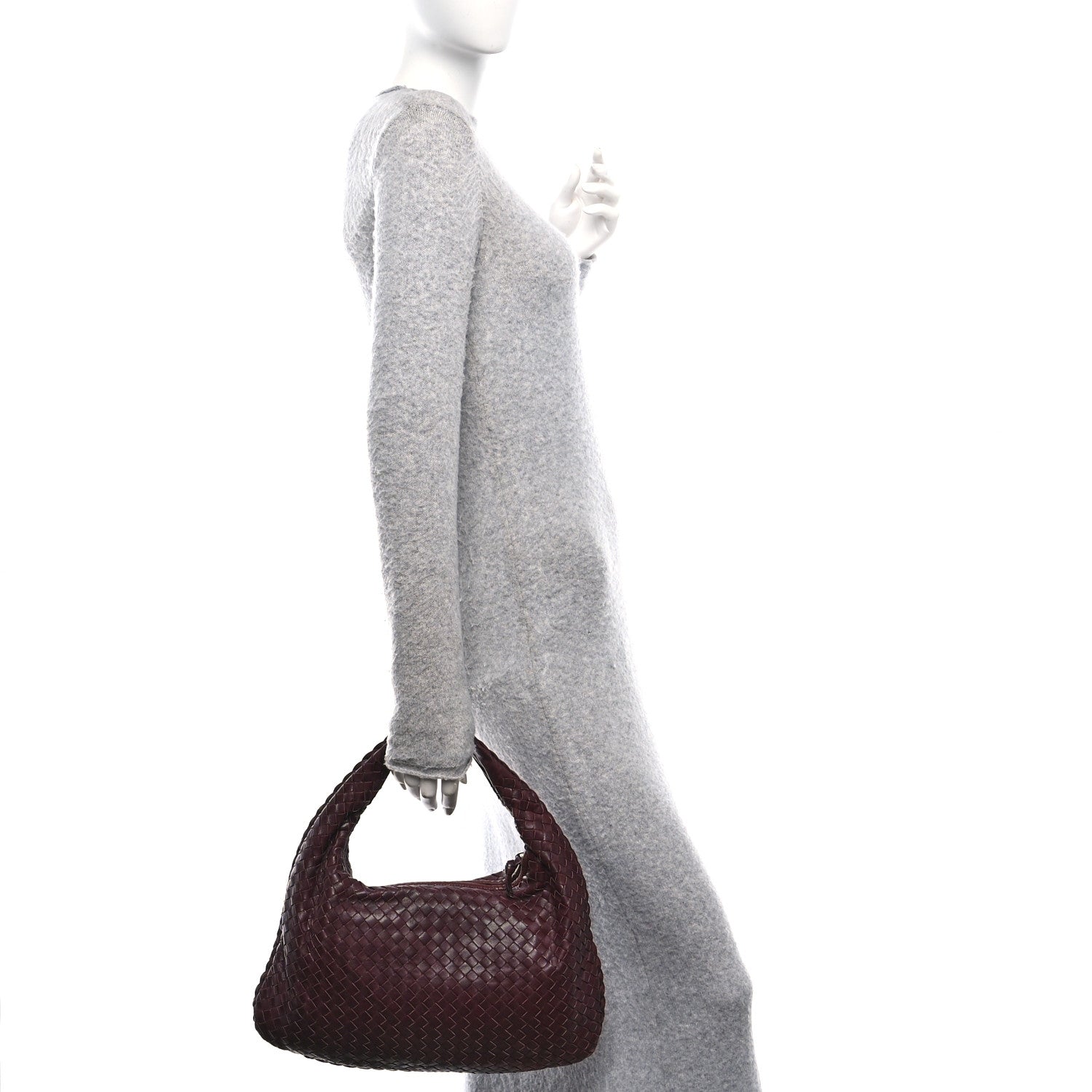 Nappa Intrecciato Medium Veneta Hobo Dark Red