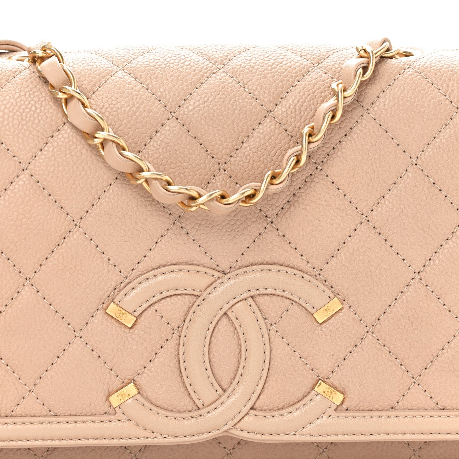 Caviar Quilted Medium CC Filigree Flap Beige