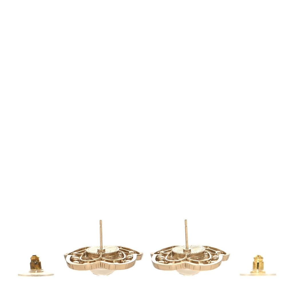 Enamel Crystal Pearl CC Camellia Earrings Pink Gold