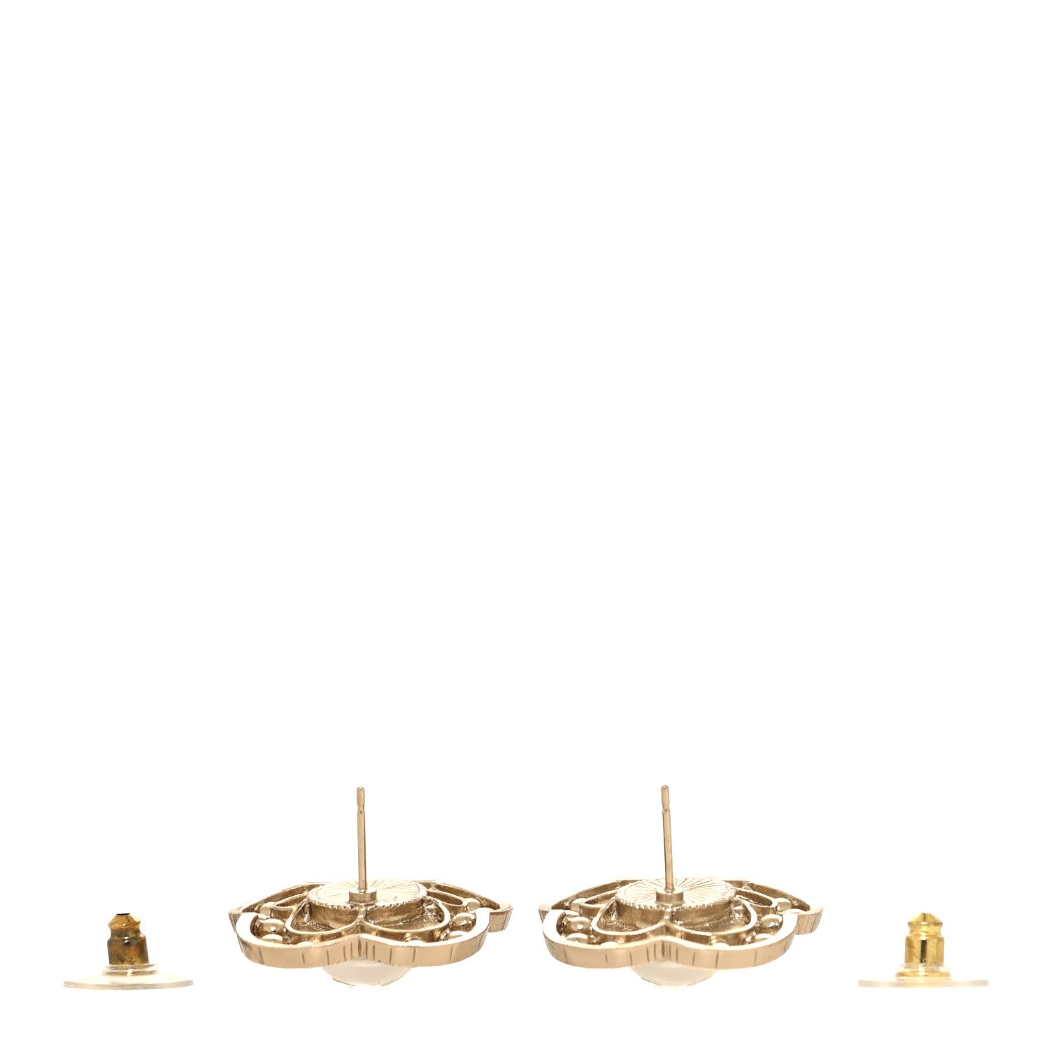 Enamel Crystal Pearl CC Camellia Earrings Pink Gold