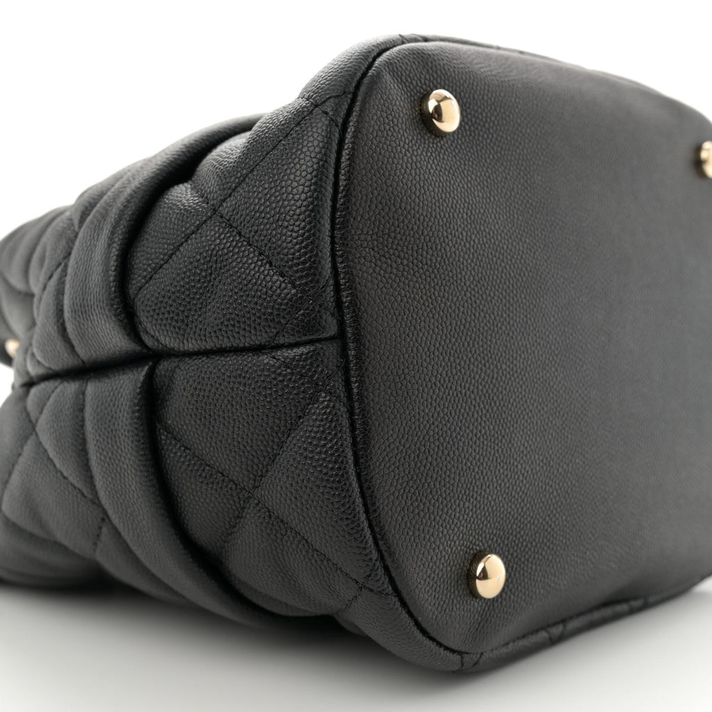 Caviar Quilted Rolled Up Bucket Drawstring Bag Black