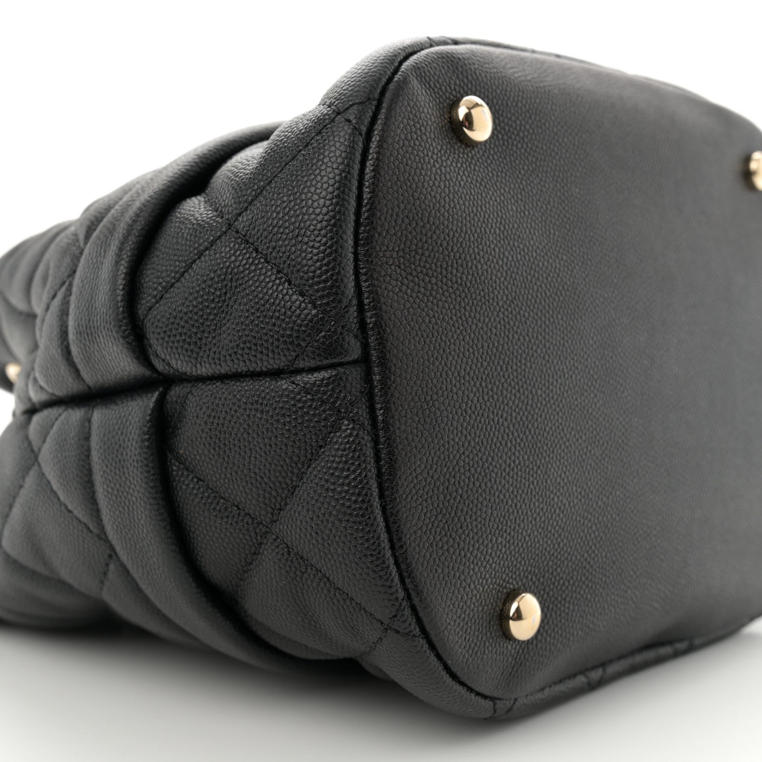 Caviar Quilted Rolled Up Bucket Drawstring Bag Black