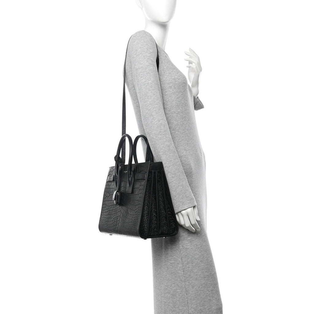 Calfskin Crocodile Embossed Small Sac de Jour Black