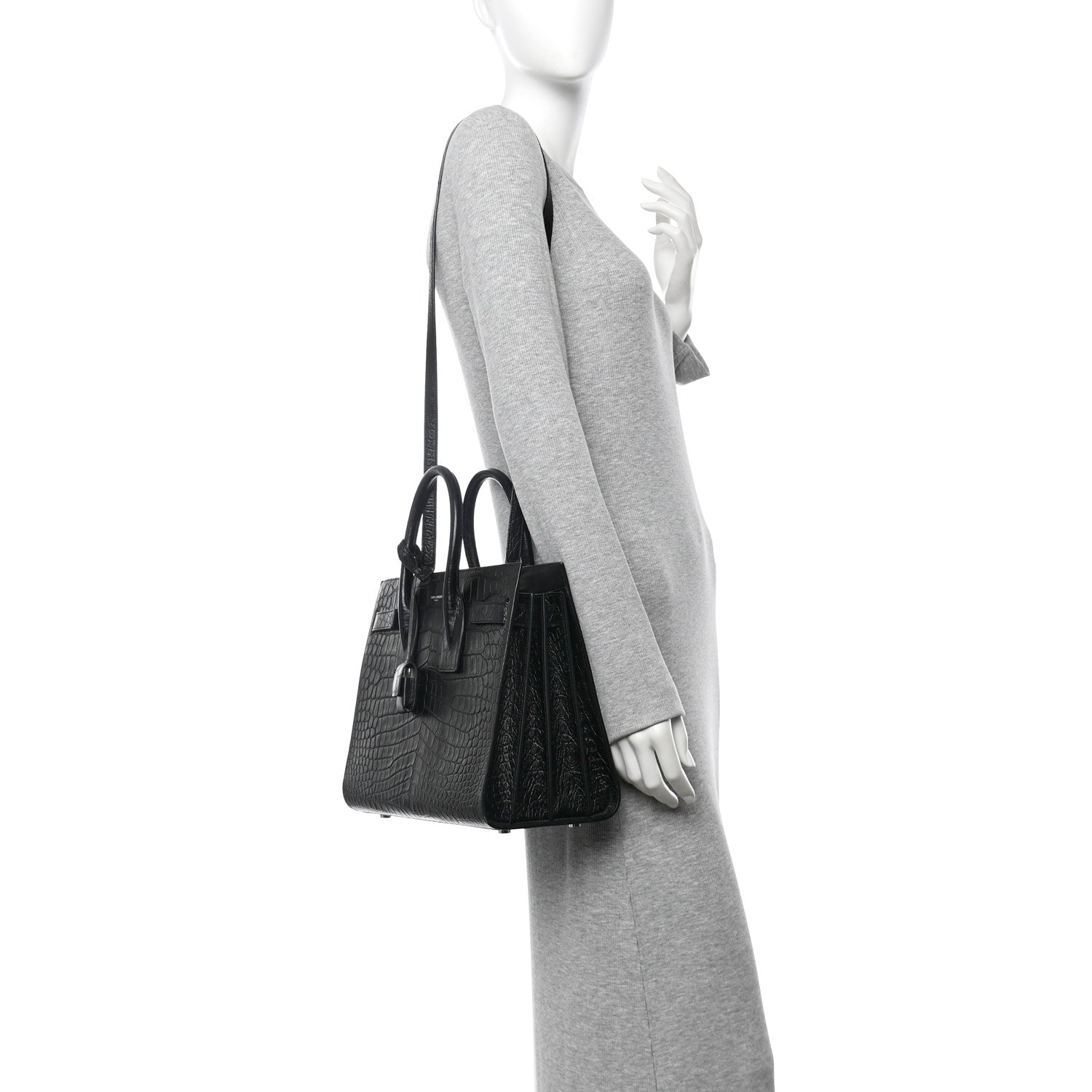 Calfskin Crocodile Embossed Small Sac de Jour Black