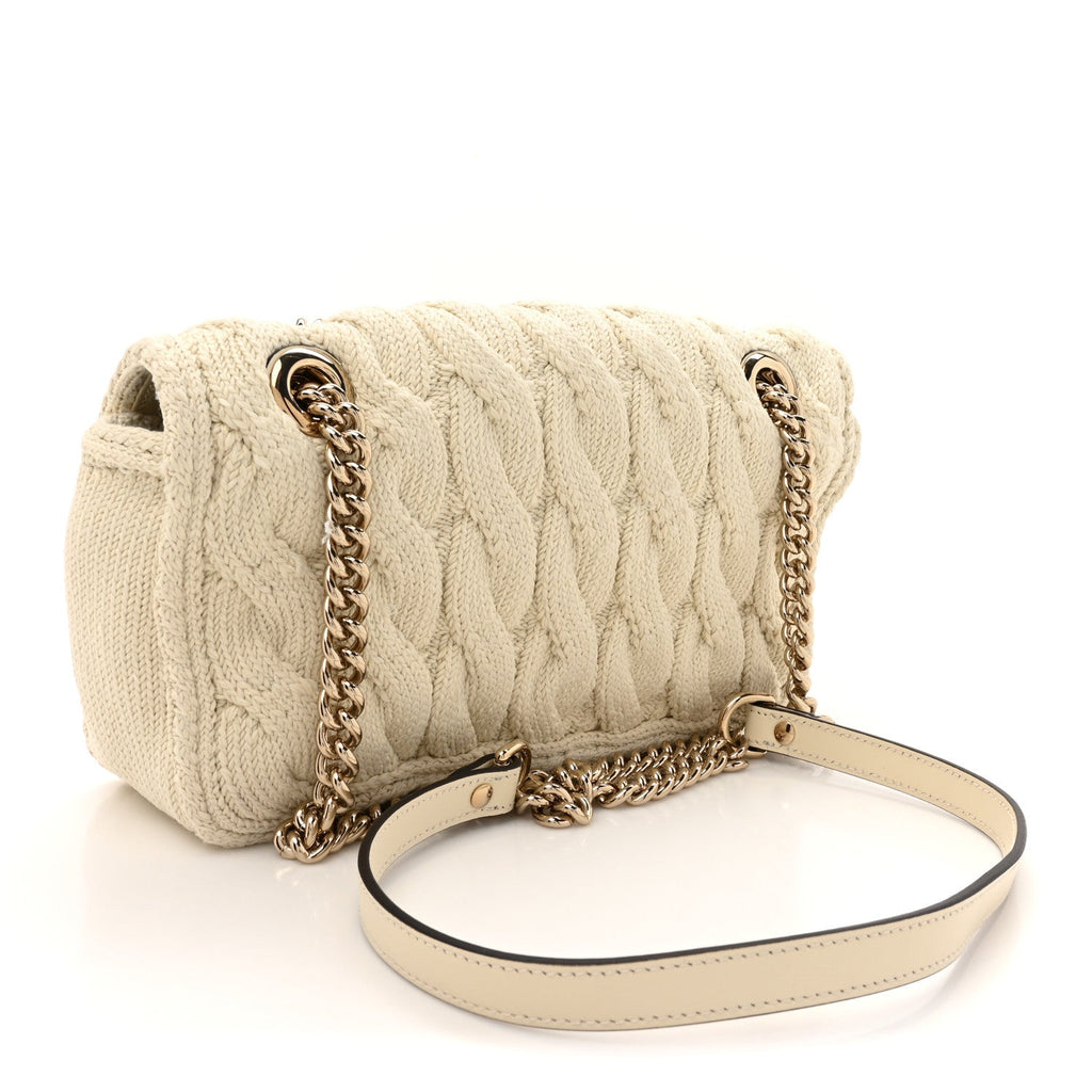 Knitted Wool Crystal Small GG Marmont Shoulder Bag Ivory