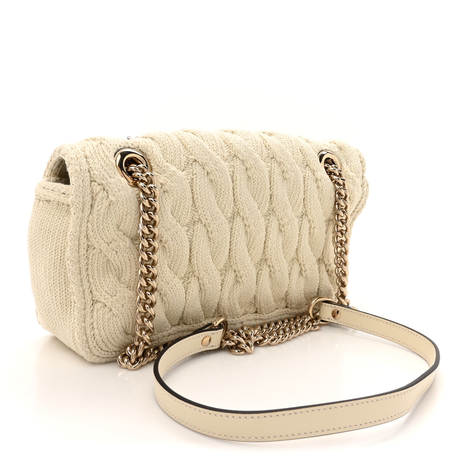 Knitted Wool Crystal Small GG Marmont Shoulder Bag Ivory