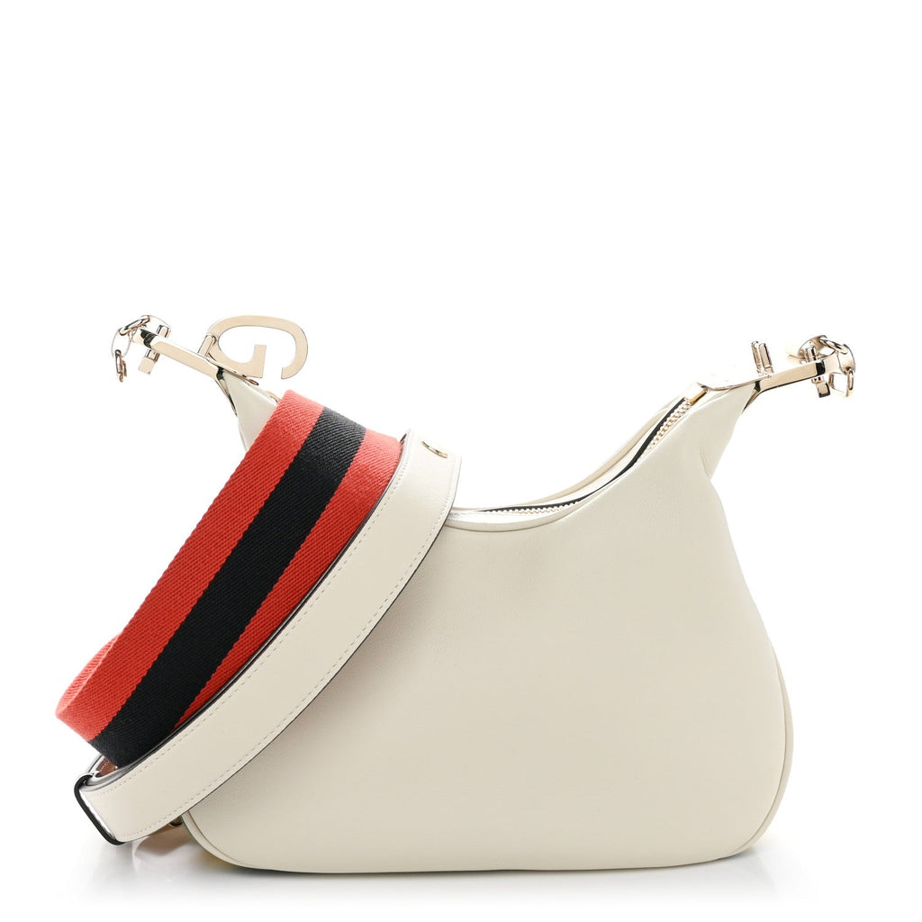 Aria Calfskin Web Small Attache Shoulder Bag White