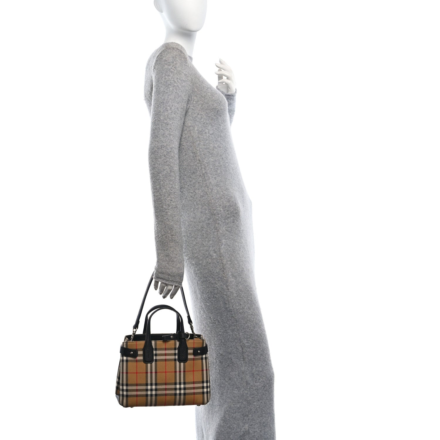 Goatskin Vintage Check Small Banner Tote Black