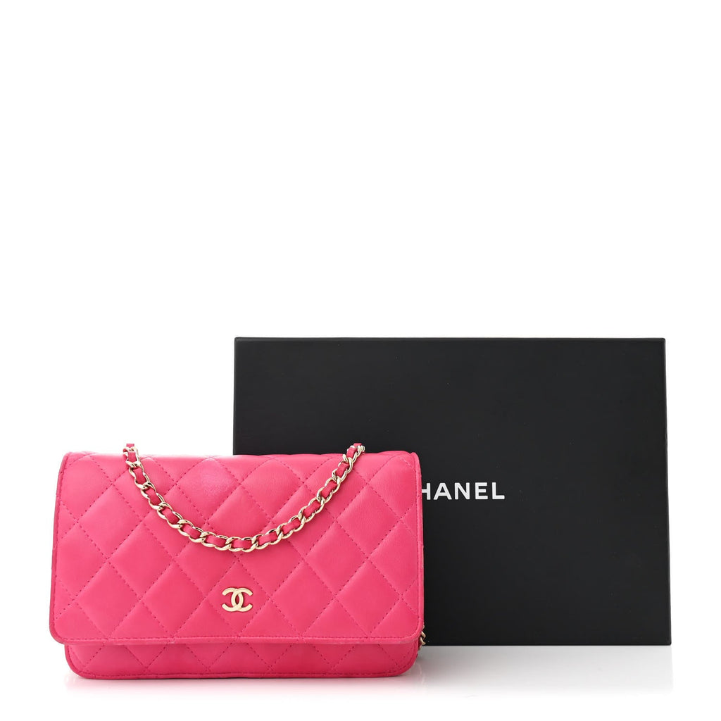Lambskin Quilted Wallet on Chain WOC Fuchsia