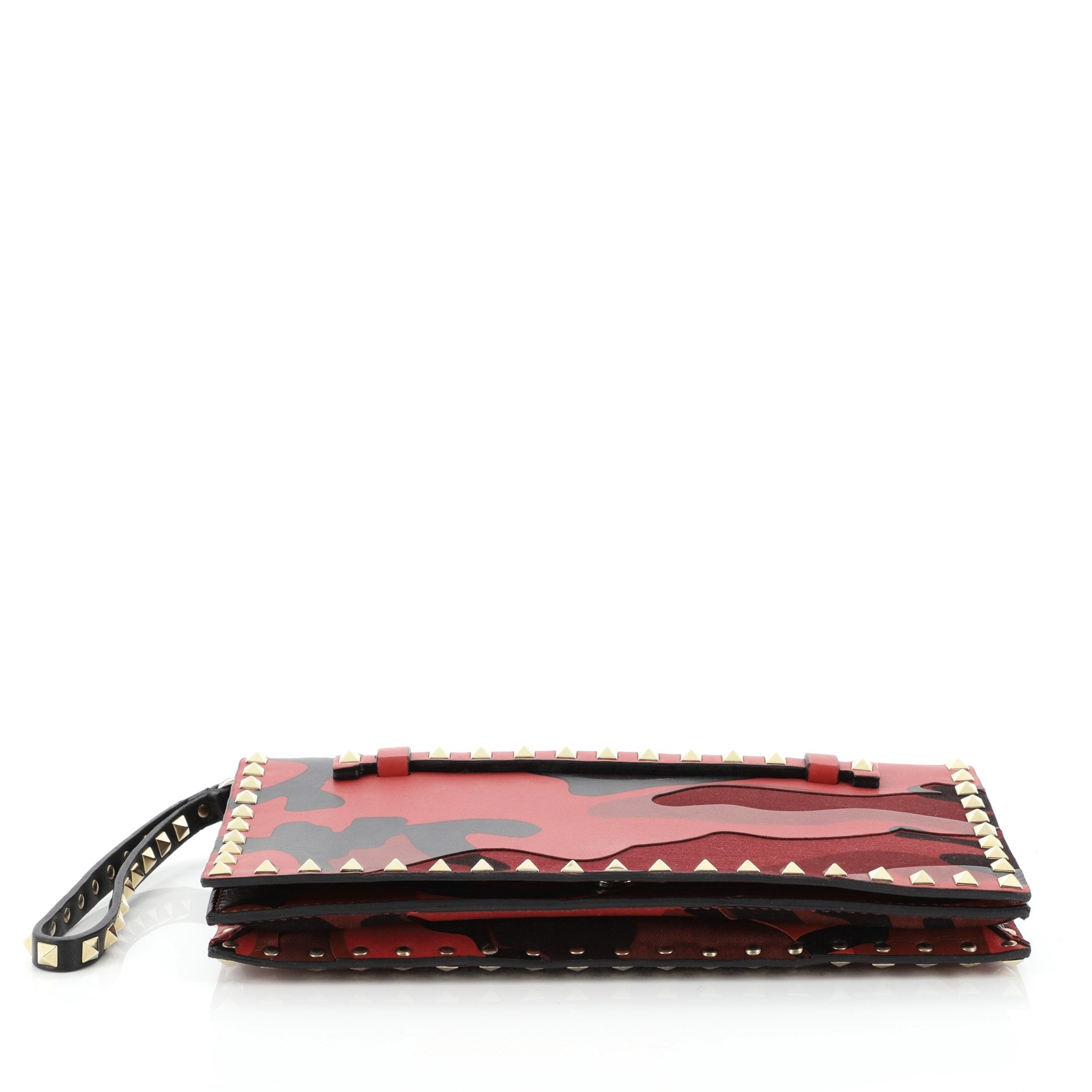 Rockstud Flap Clutch Camo Leather and Canvas