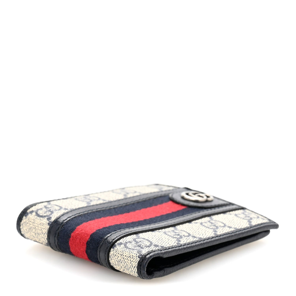 GG Supreme Monogram Web Mens Ophidia Bi-Fold Coin Wallet Beige Blue