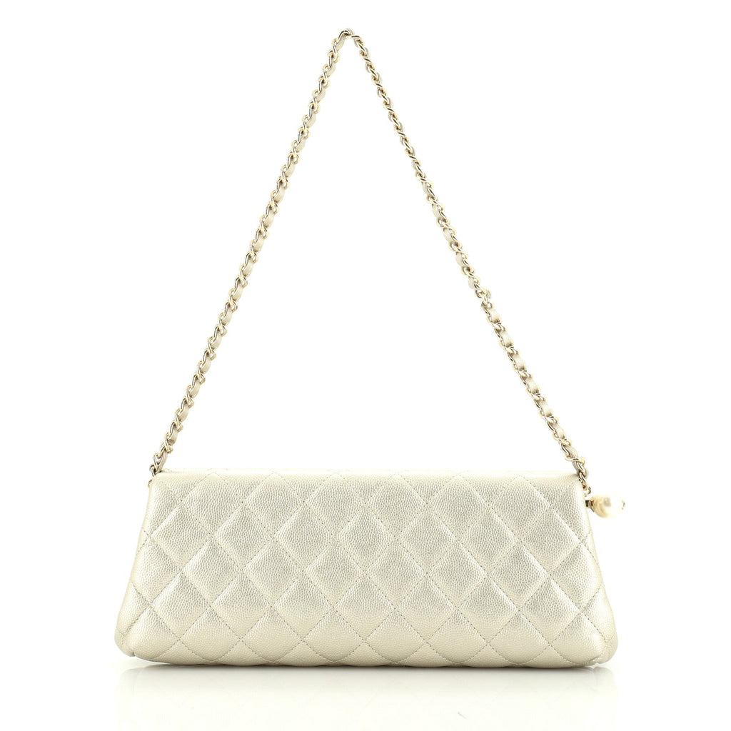 Pearl Chain Clutch Quilted Caviar
