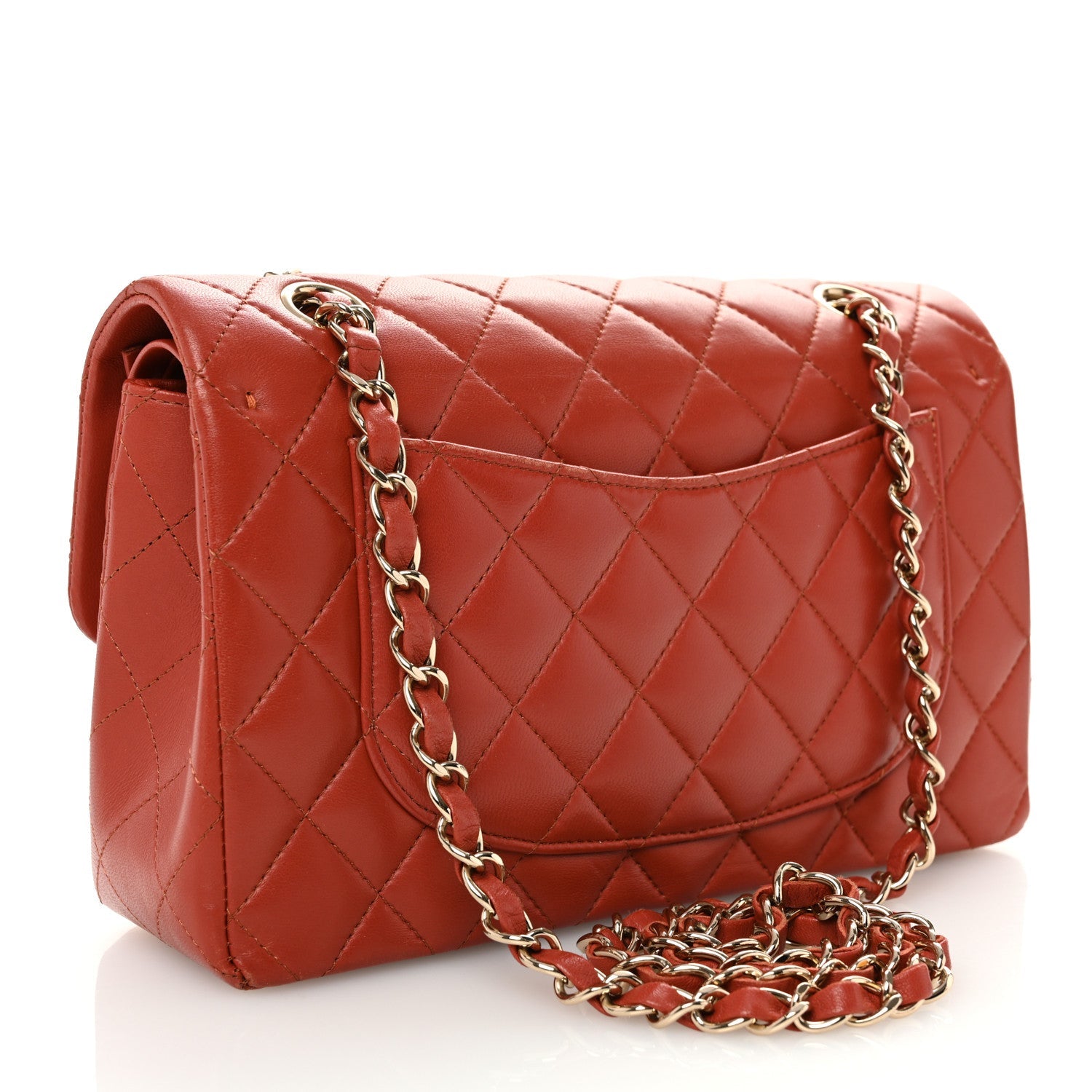 Lambskin Quilted Small Double Flap Brown