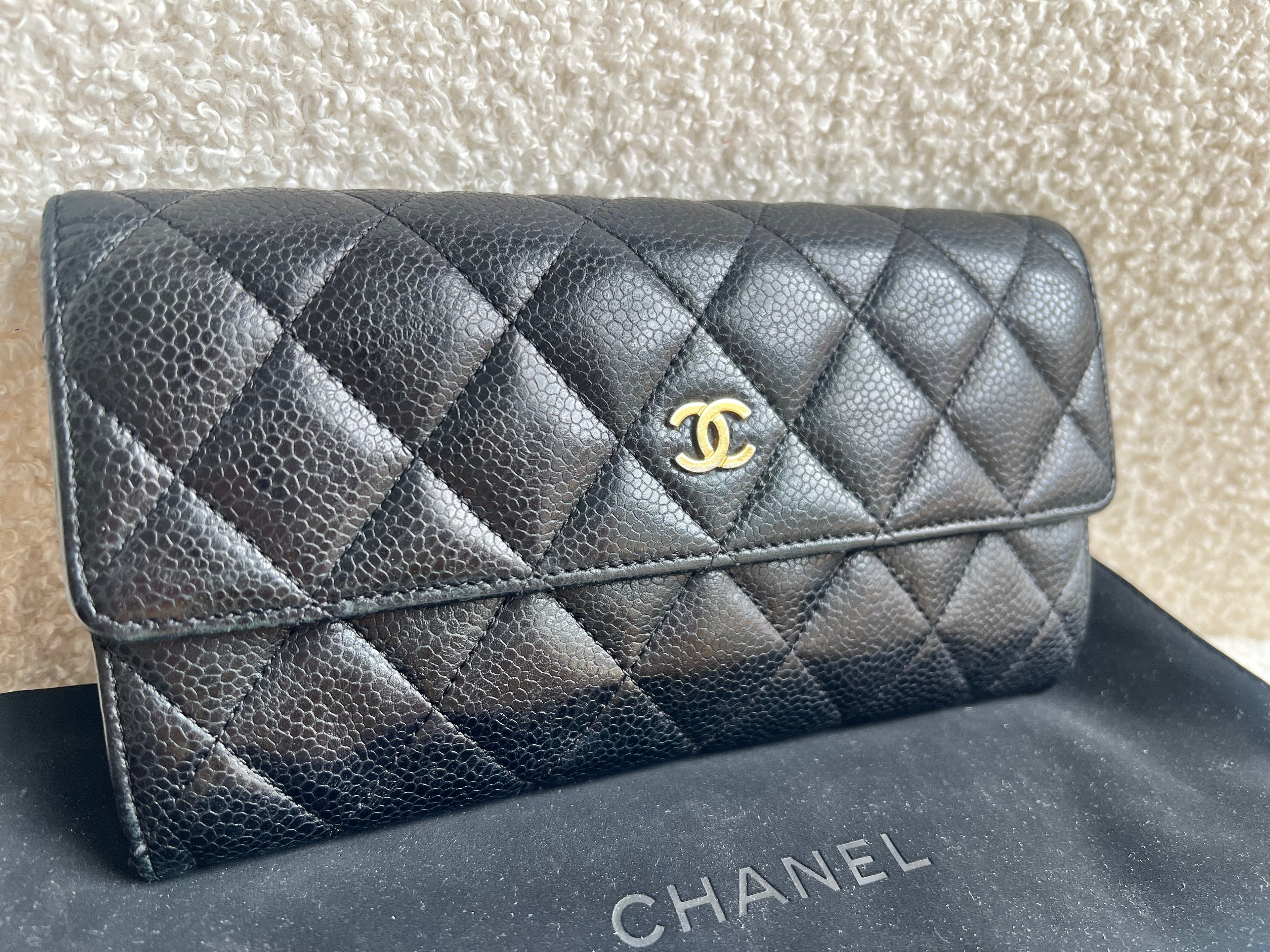 Chanel Black Caviar Flap Wallet with gold Hardware