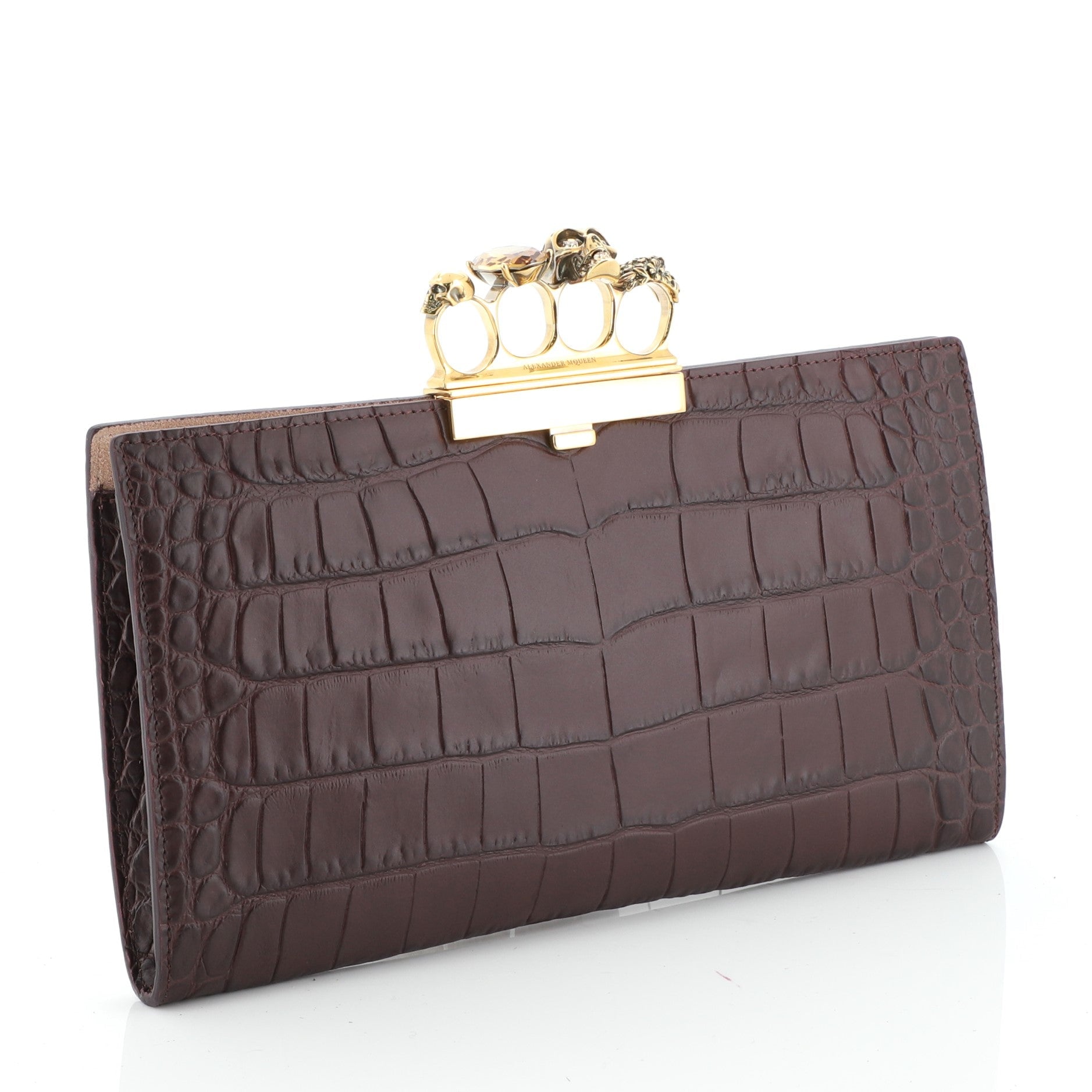 Flat Knuckle Clutch Crocodile Embossed Leather Medium