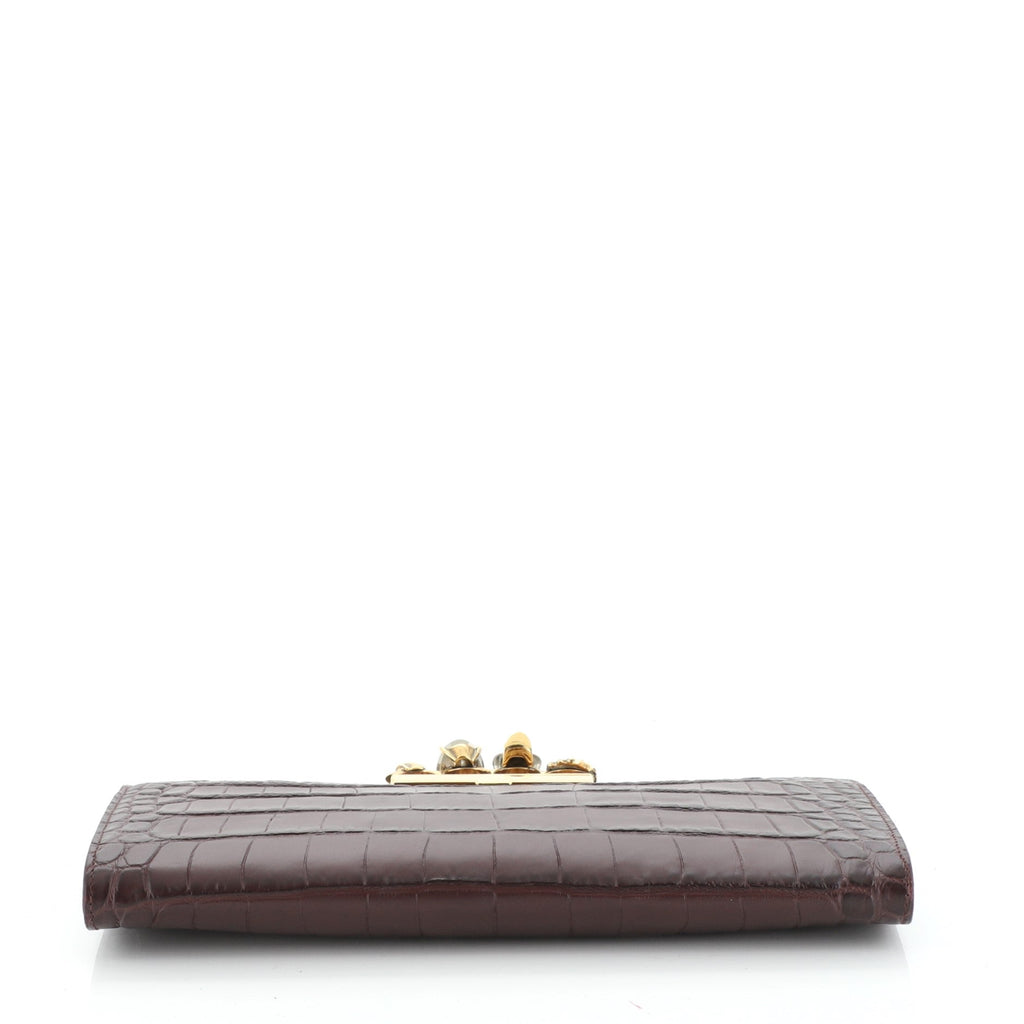 Flat Knuckle Clutch Crocodile Embossed Leather Medium