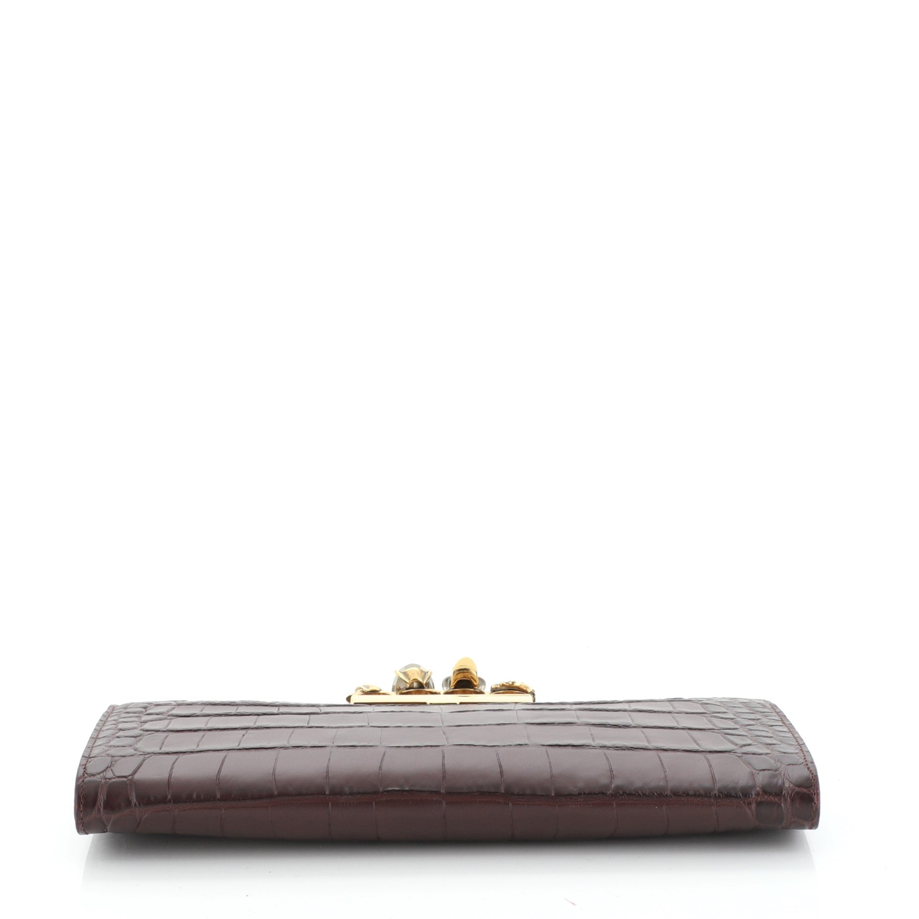 Flat Knuckle Clutch Crocodile Embossed Leather Medium