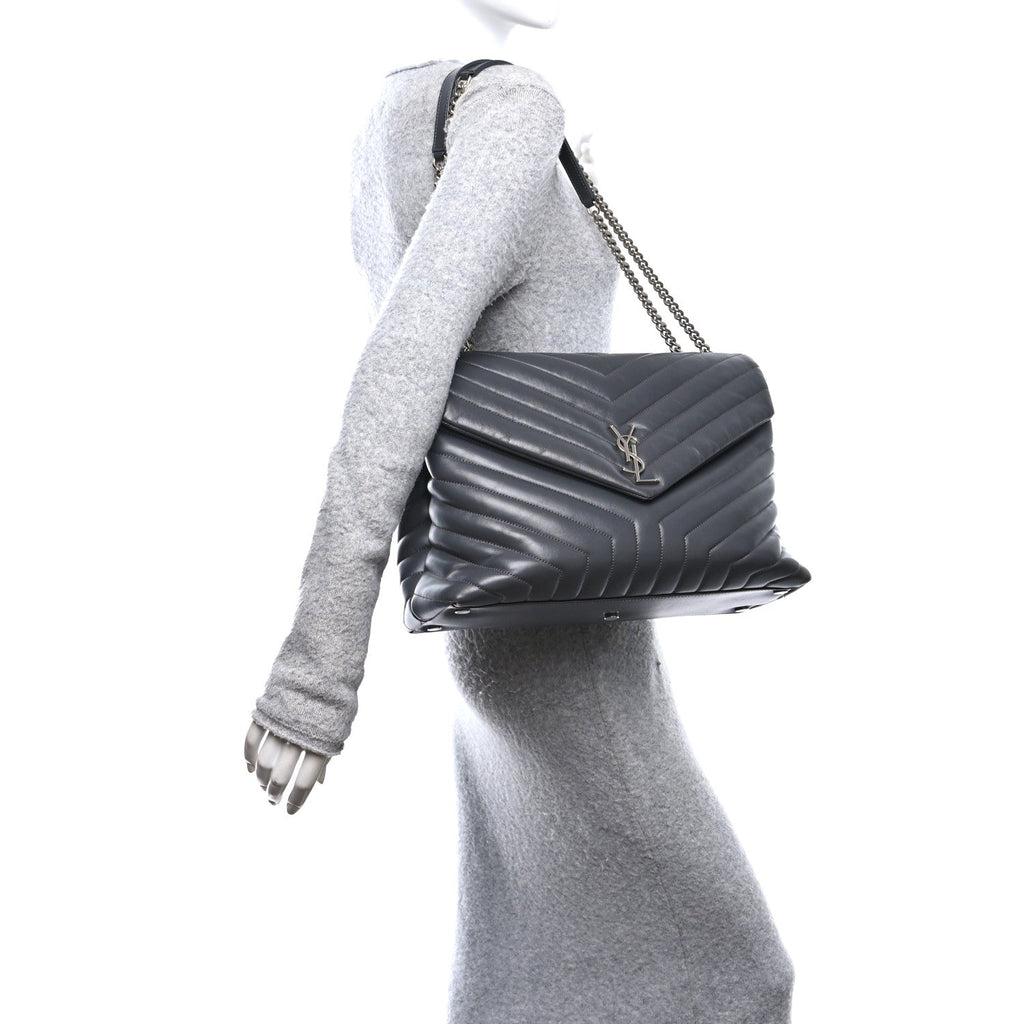 Calfskin Y Quilted Monogram Large Loulou Chain Satchel Earth