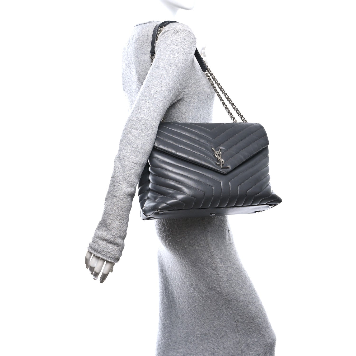 Calfskin Y Quilted Monogram Large Loulou Chain Satchel Earth