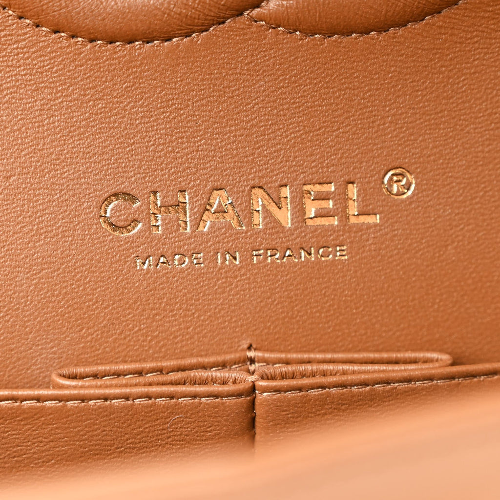 Lambskin Quilted Medium Double Flap Brown