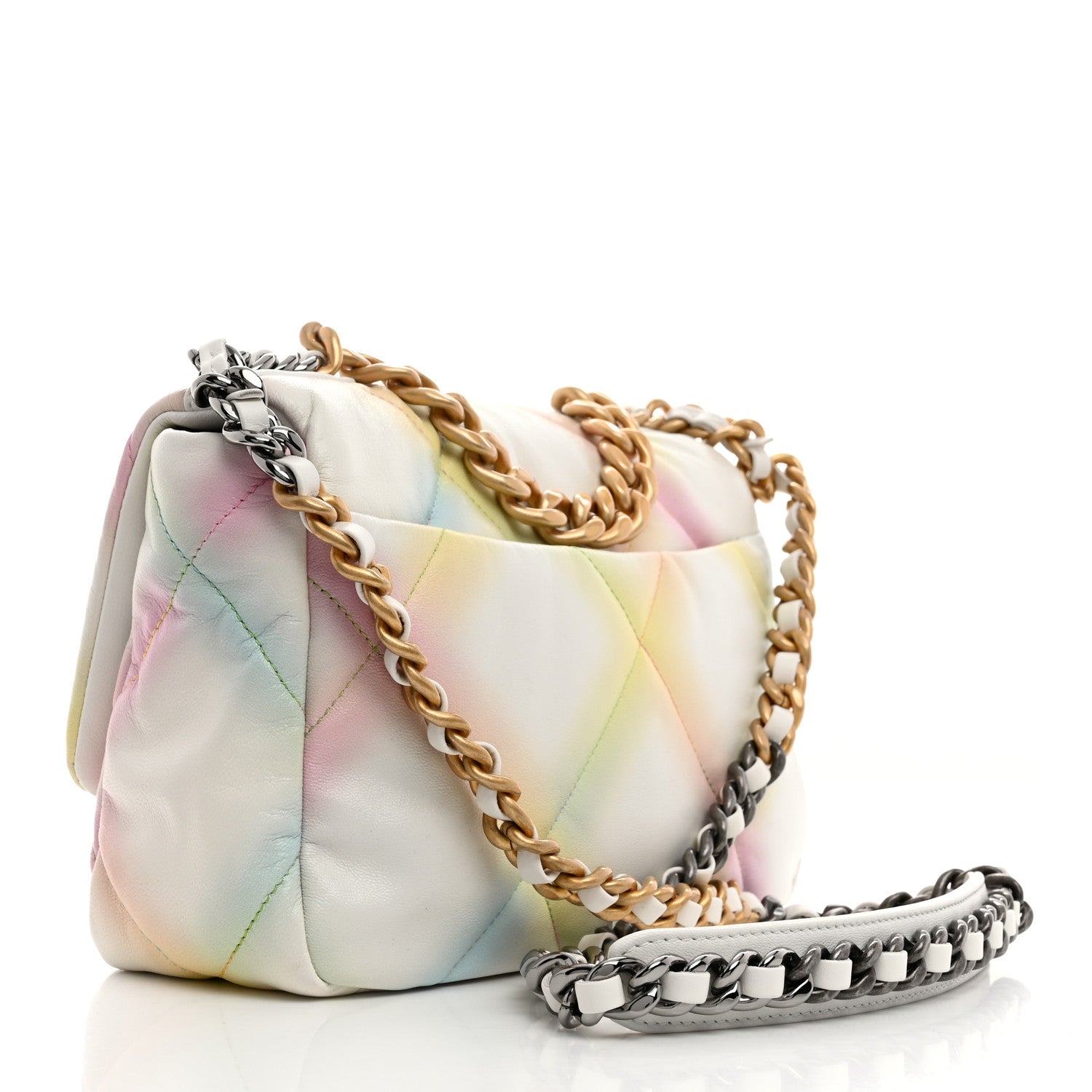 Printed Goatskin Quilted Medium Chanel 19 Flap White Multicolor