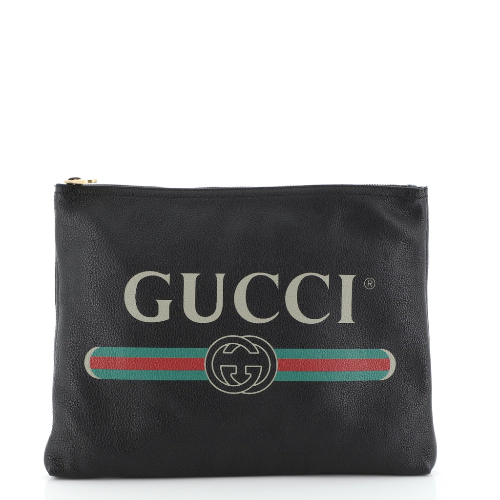 Logo Portfolio Clutch Printed Leather Medium