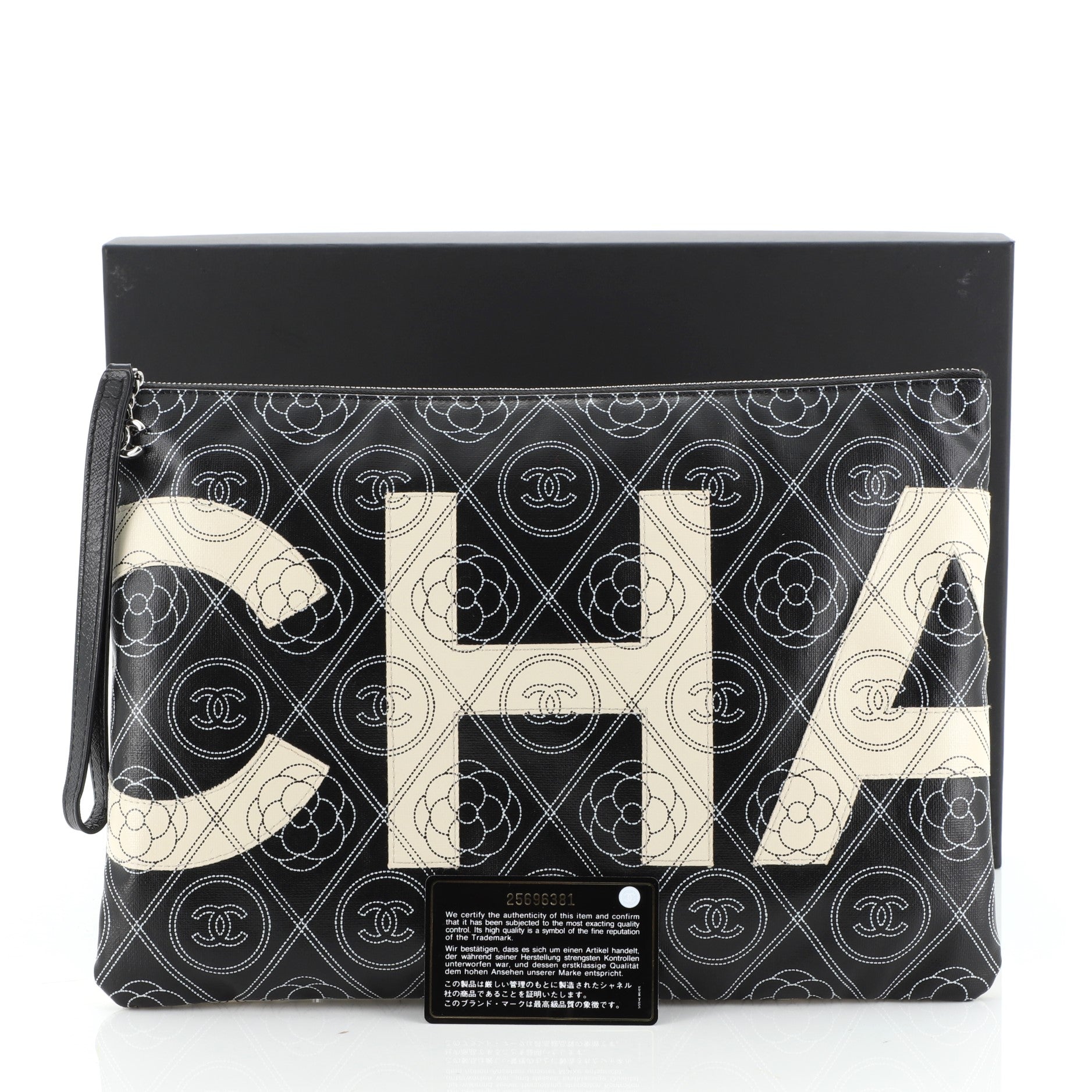 Camellia Logo Wristlet Clutch Printed Coated Canvas Large