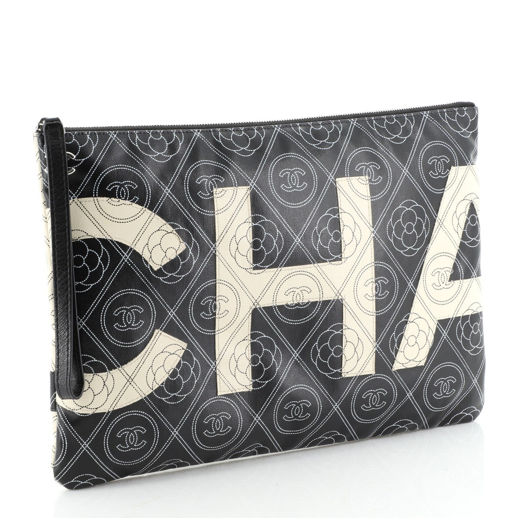 Camellia Logo Wristlet Clutch Printed Coated Canvas Large