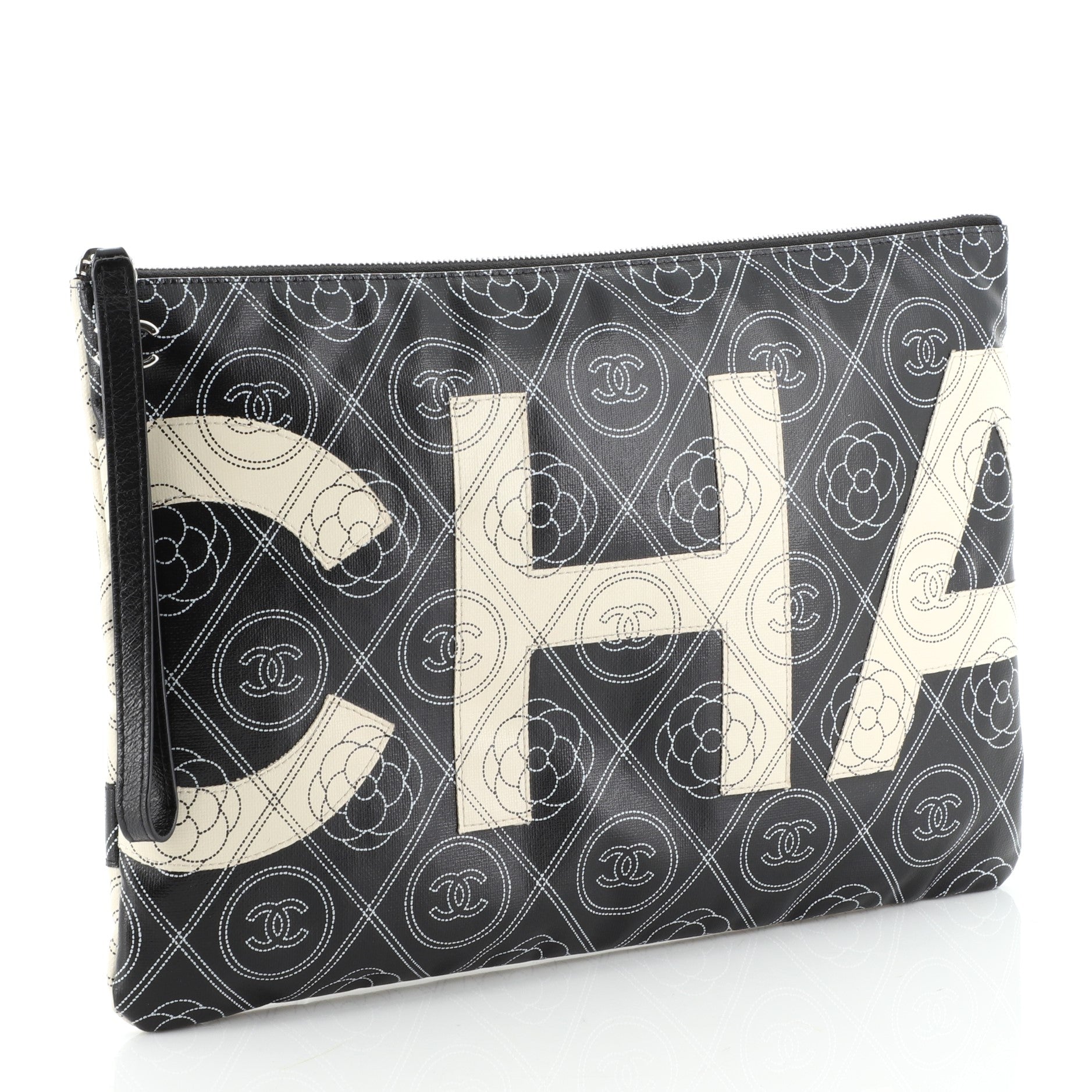 Camellia Logo Wristlet Clutch Printed Coated Canvas Large