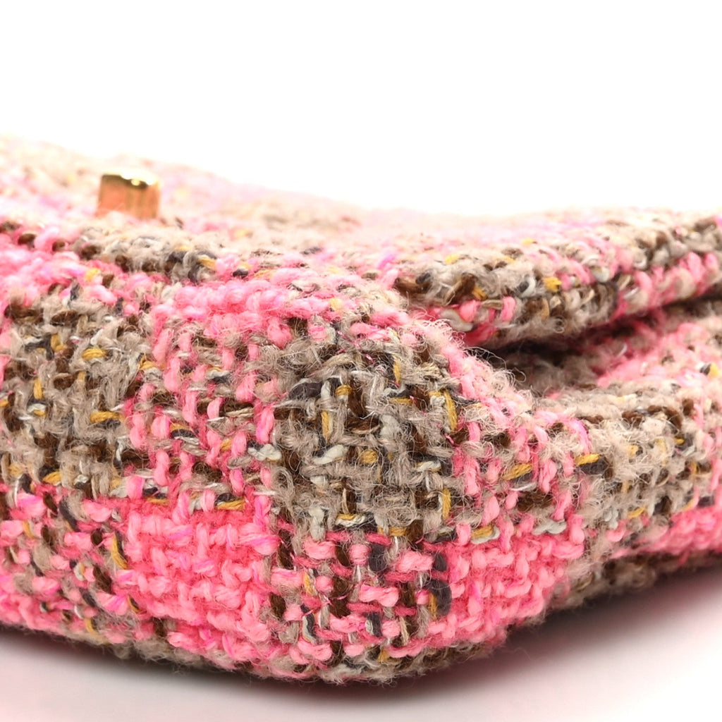 Wool Tweed Quilted Small Elegant Chain Flap Pink Brown