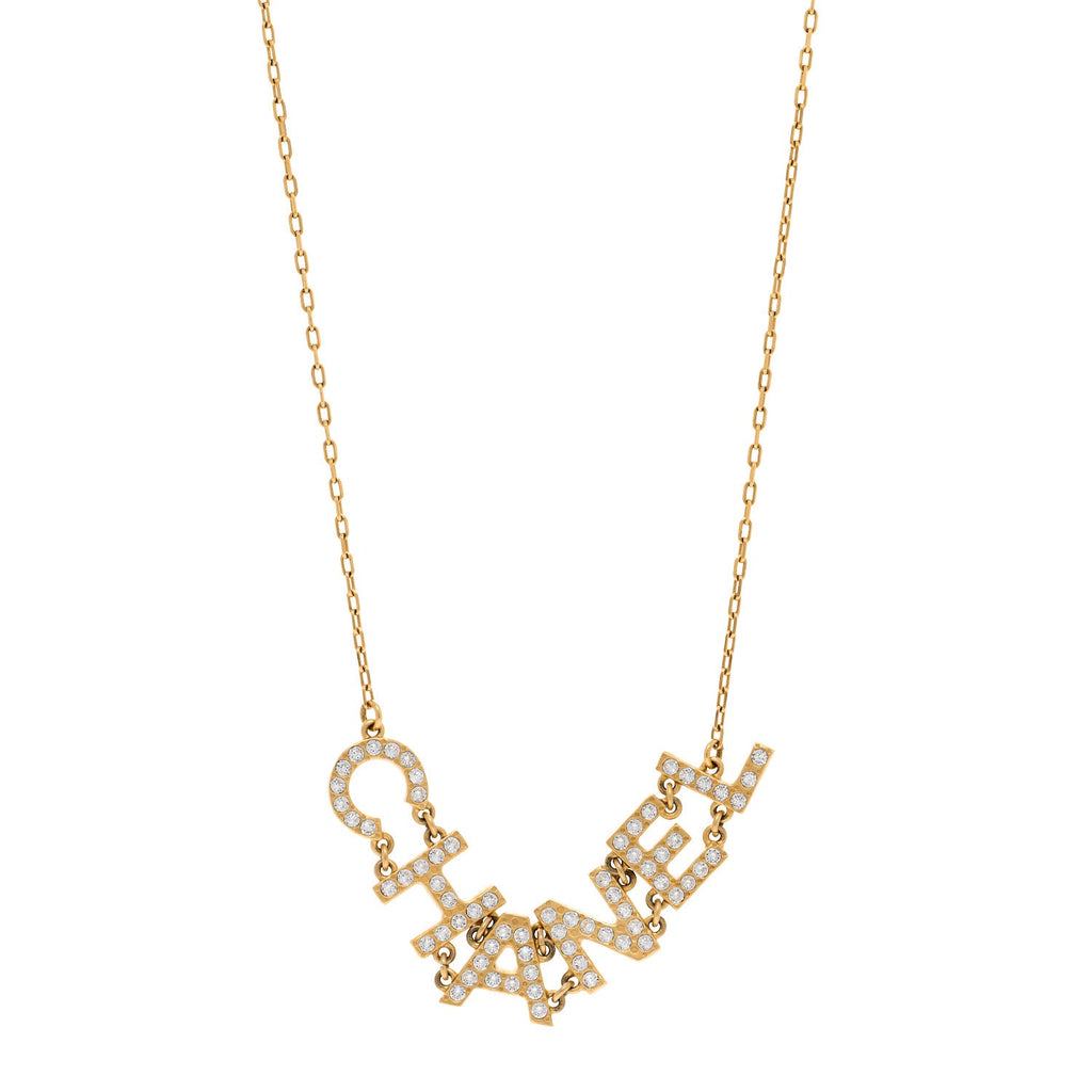 Metal Crystal 90's Icon Logo Necklace Gold