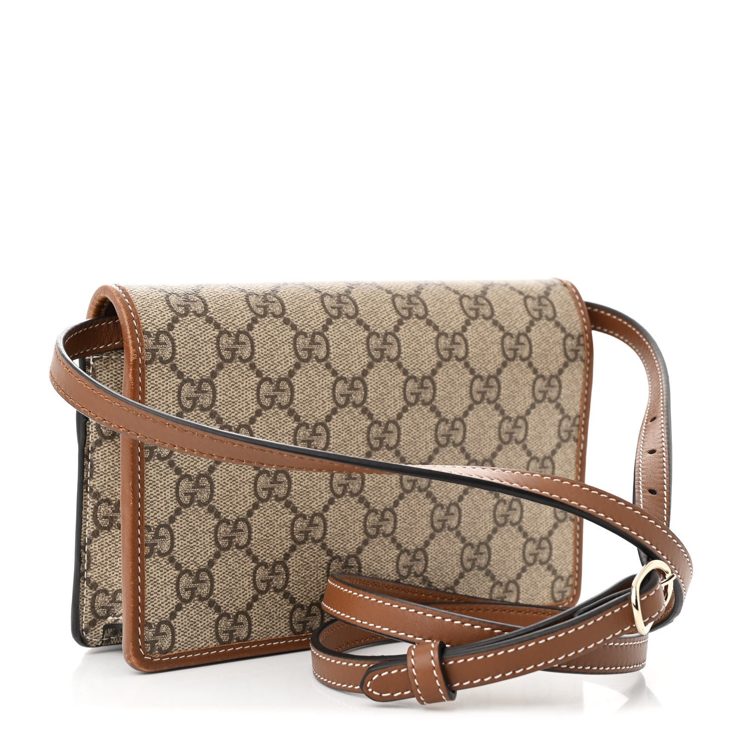 GG Supreme Monogram Textured Calfskin Emblem Super Mini Shoulder Bag Beige Dark Brown