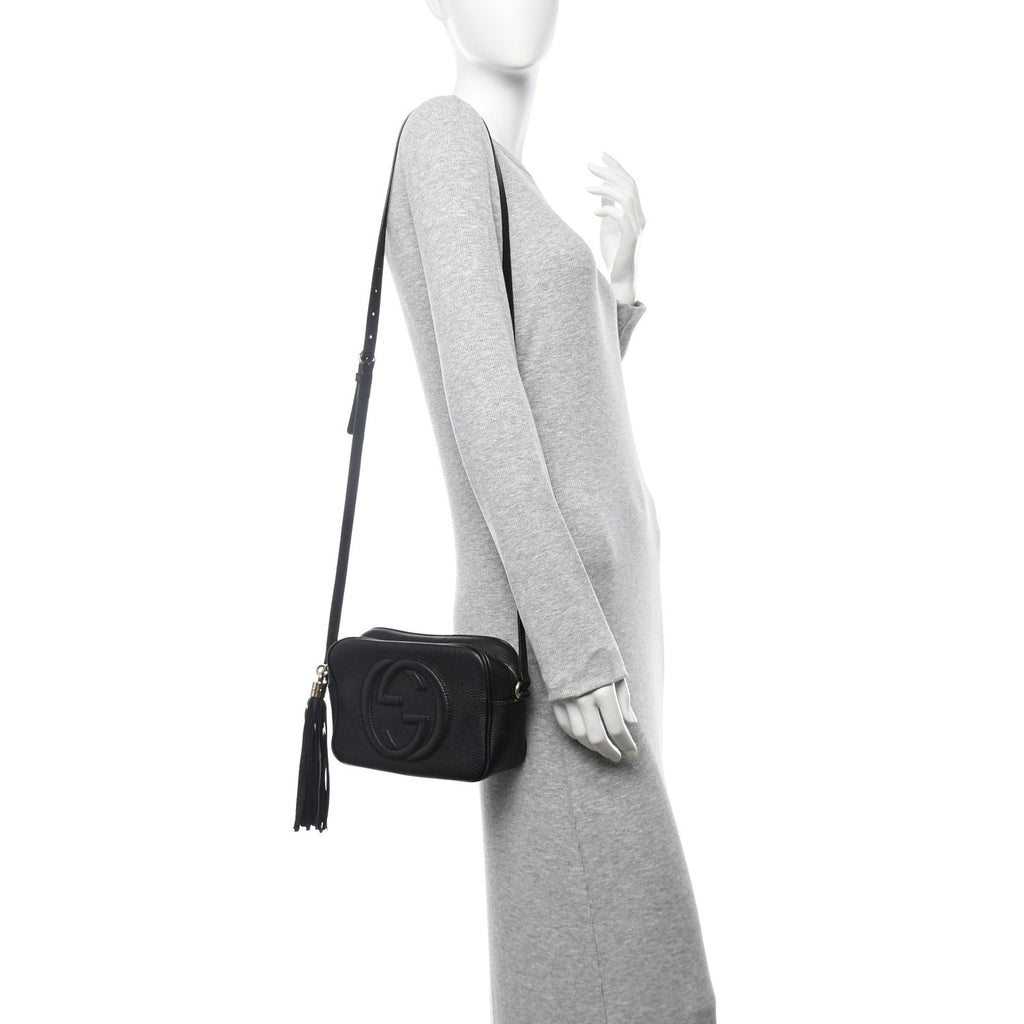 Pebbled Calfskin Small Soho Disco Bag Black