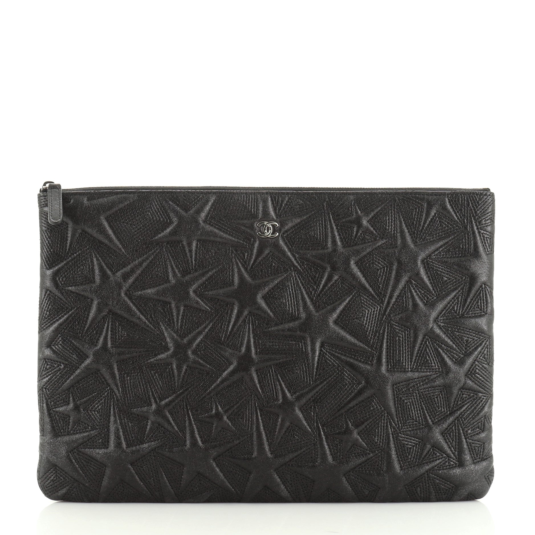 O Case Clutch Star Embossed Lambskin Large
