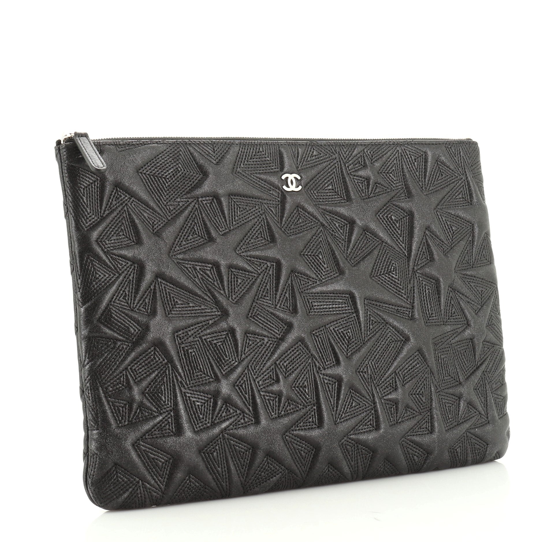O Case Clutch Star Embossed Lambskin Large