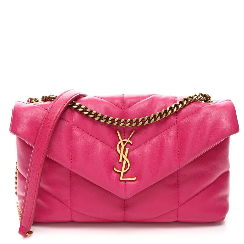 Lambskin Quilted Toy Loulou Puffer Monogram Chain Satchel Bubblegum