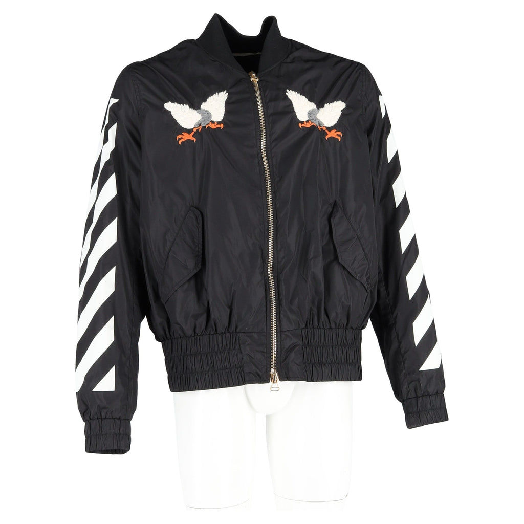 Off-White Eagle-Embroidered Bomber Jacket in Black Polyamide