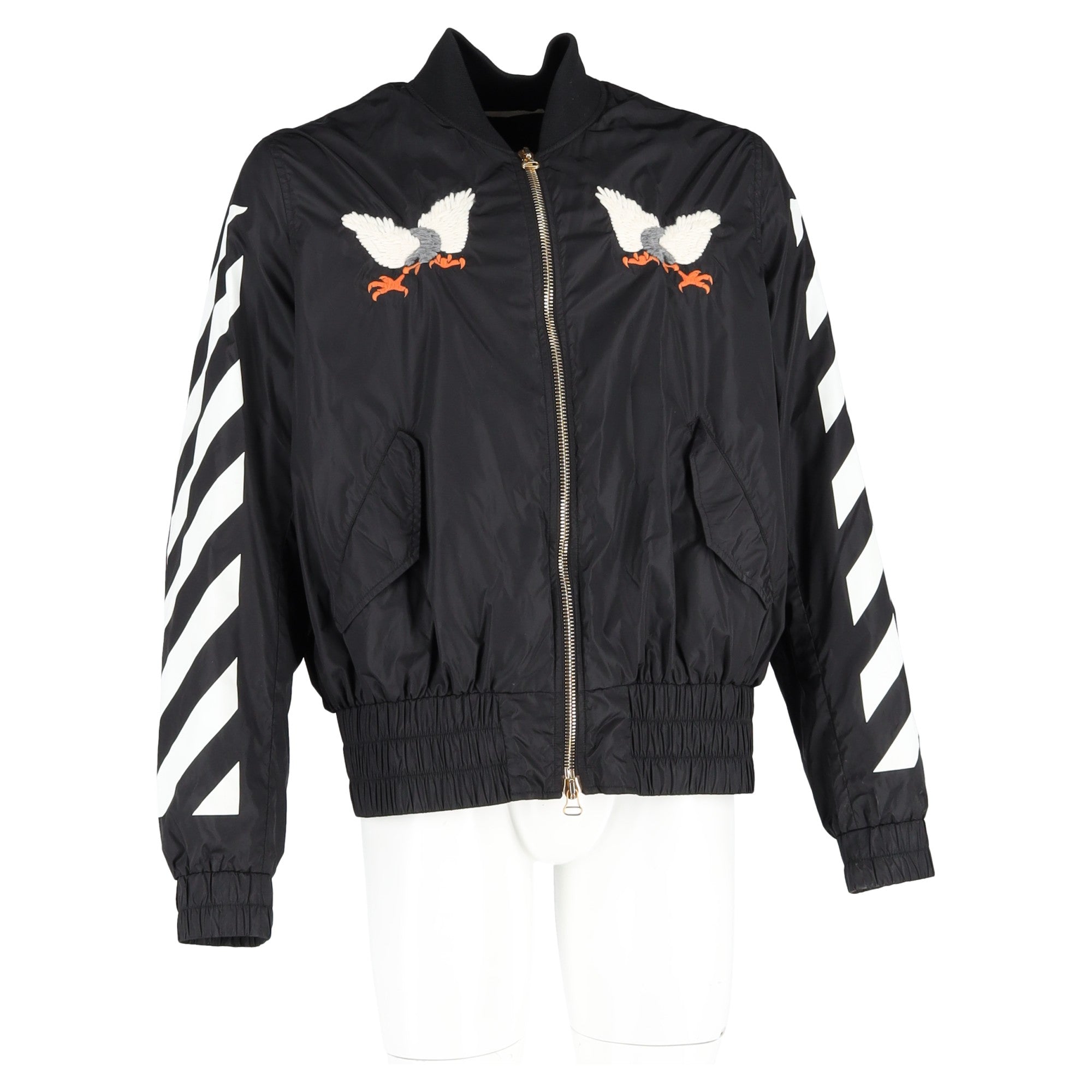 Off-White Eagle-Embroidered Bomber Jacket in Black Polyamide