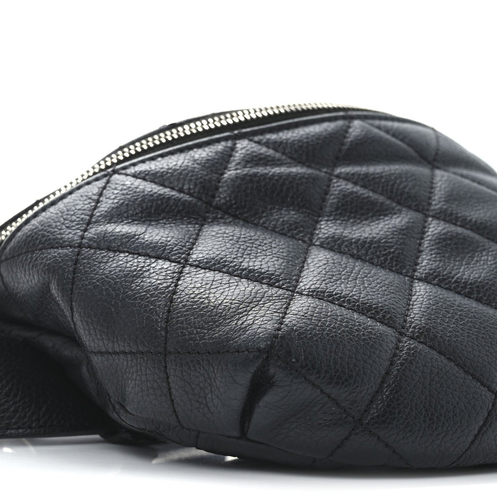 Grained Calfskin Quilted Waist Belt Bag Black